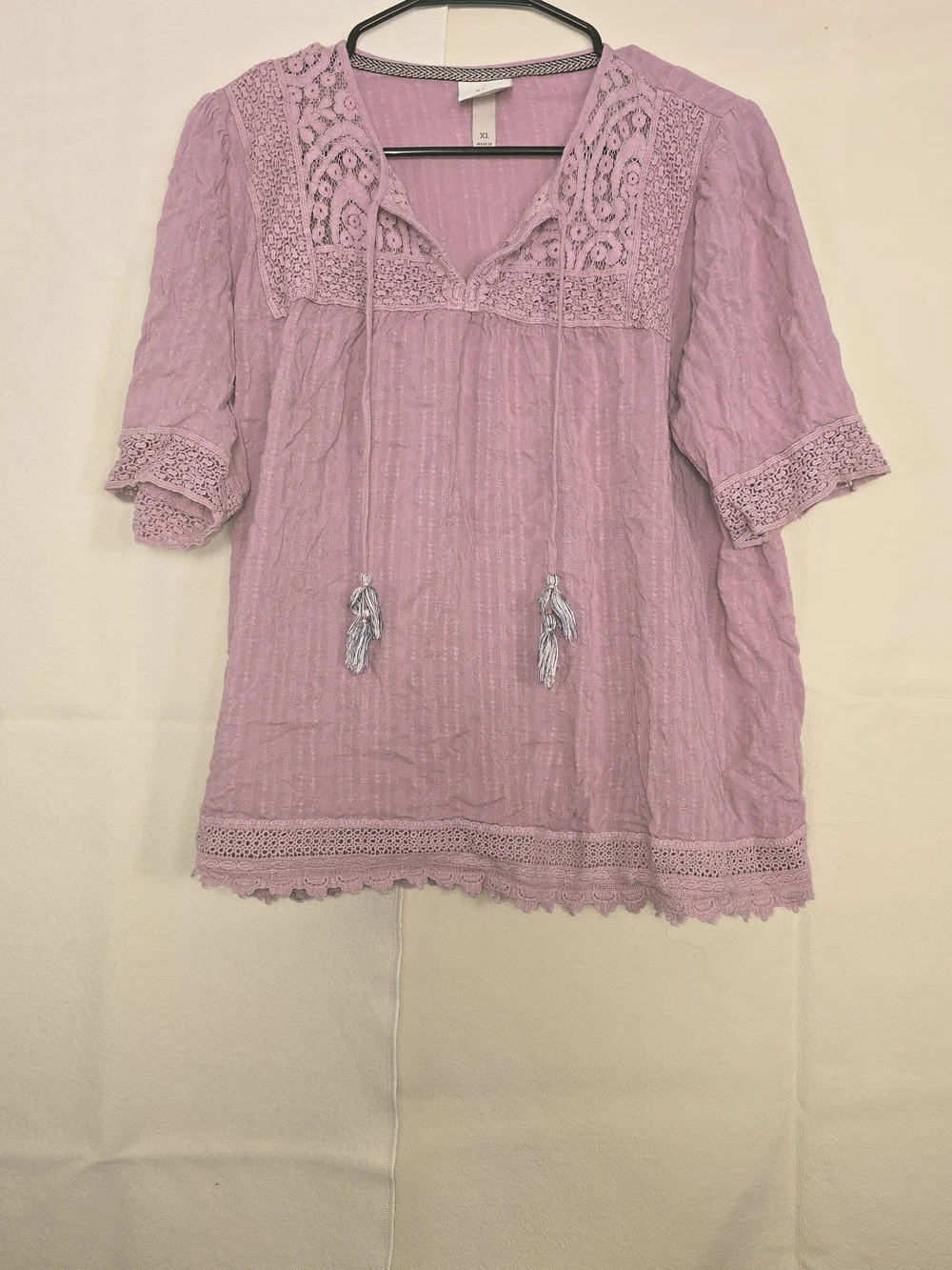 Knox Rose Lavender Crochet-Trim Peasant Tunic